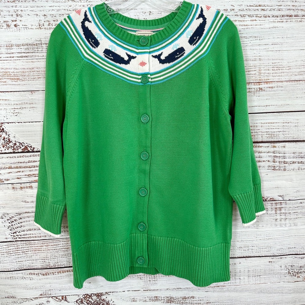 LL Bean Vintage Preppy Whale Button Down Cardigan Sweater, EUC, Size Large